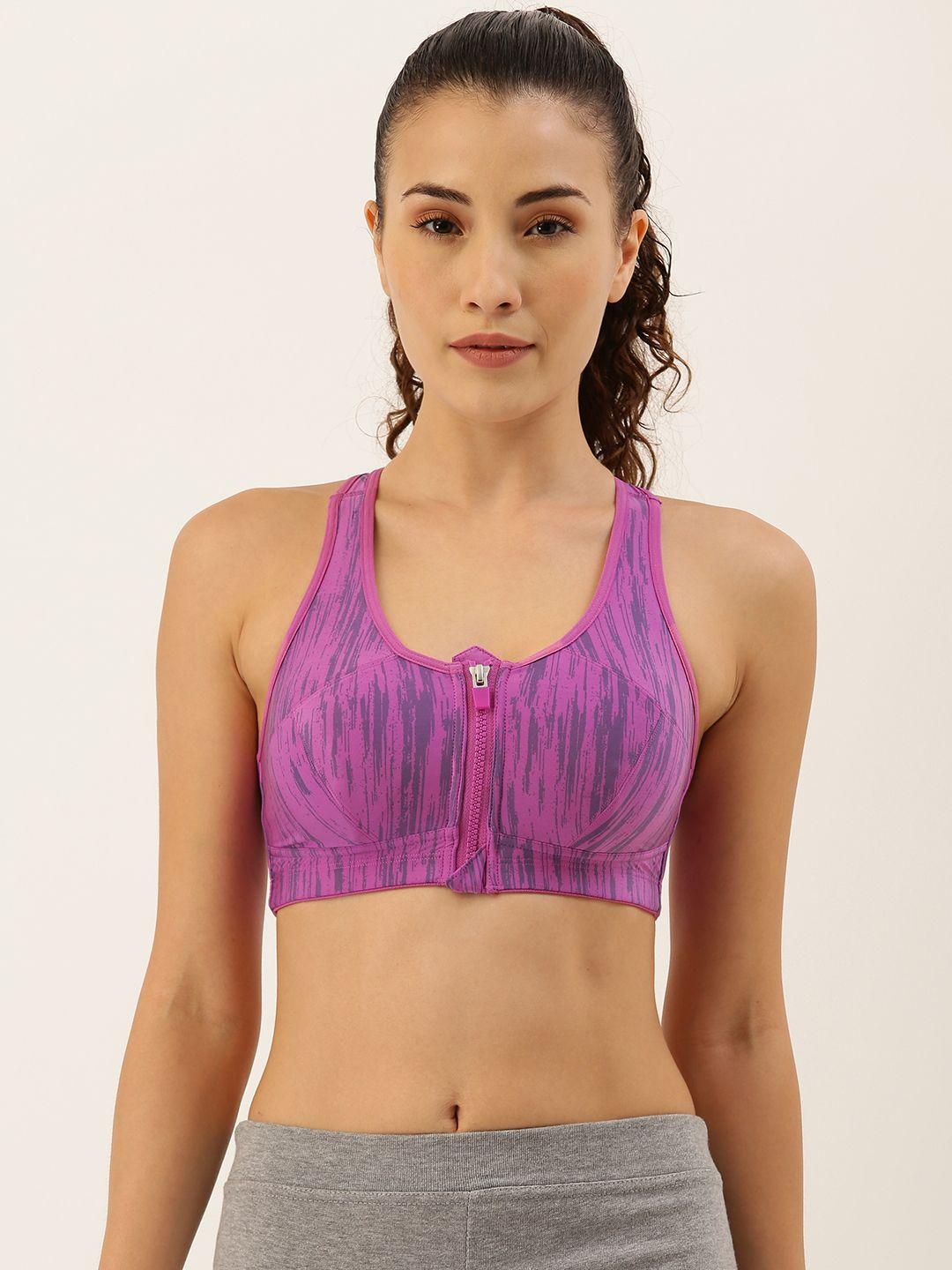 jockey purple & blue printed non-wired lightly padded sports bra