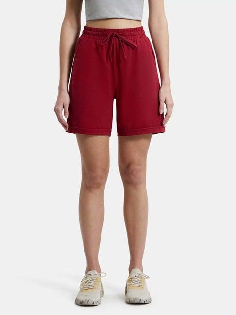 jockey red mid rise sports shorts