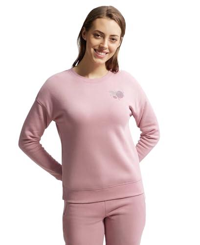 jockey u109 women's super combed cotton rich fleece fabric printed sweatshirt with drop shoulder styling_lilas_l