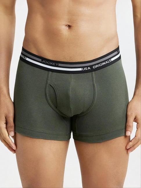 jockey ui22 deep olive super combed cotton rib trunks with ultrasoft & durable waistband