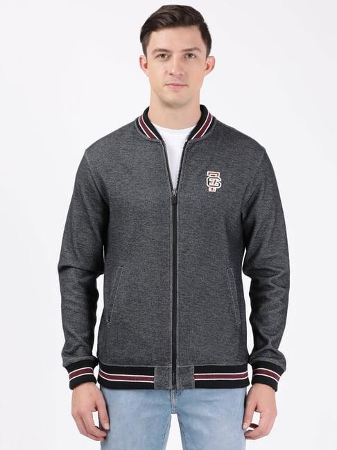 jockey um35 dark grey super combed cotton rib jacket with ribbed cuffs & convenient side pocket