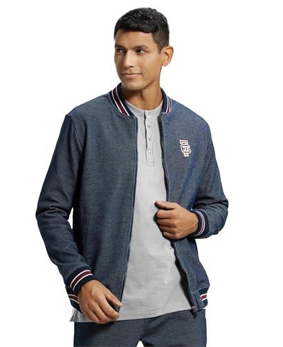 jockey um35 men's super combed cotton rich jacket with ribbed cuffs and convenient side pockets_navy_m