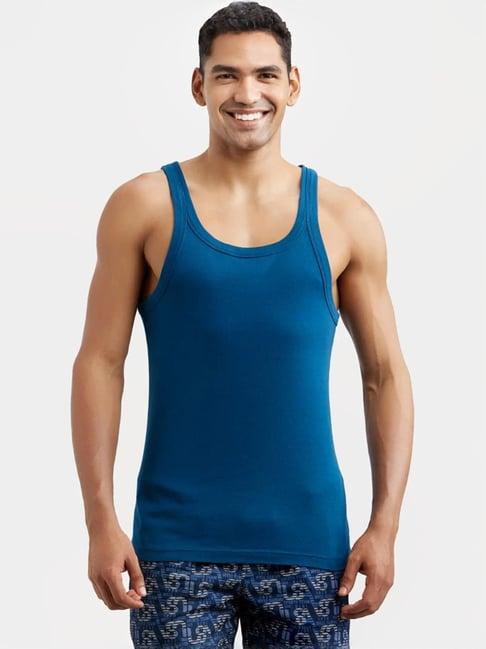 jockey us26 blue super combed cotton rib gym vest