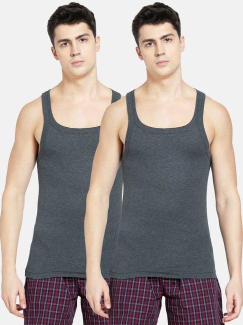 jockey us26 charcoal melange super combed cotton rib gym vest - pack of 2