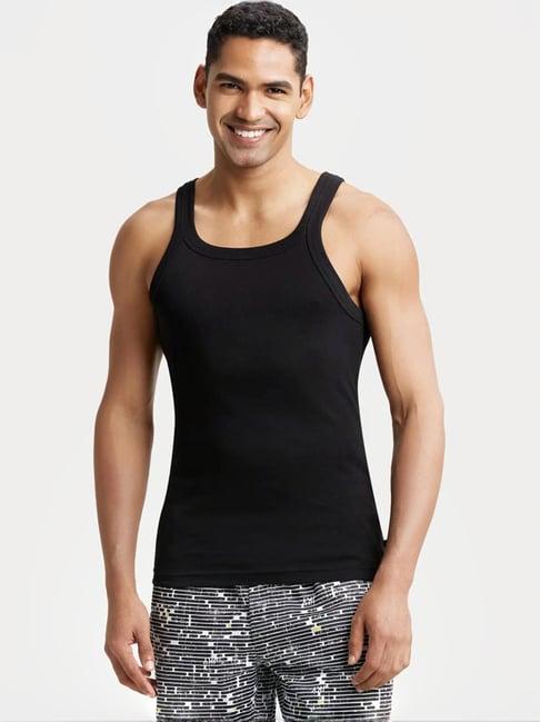 jockey us26 jet black super combed cotton rib gym vest