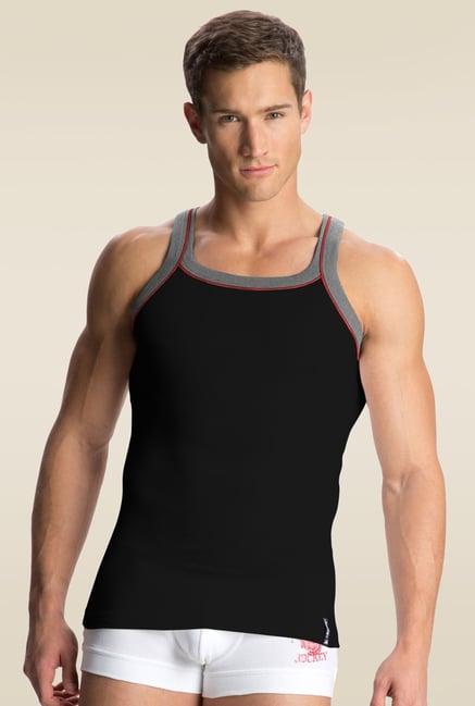 jockey us54 black & grey gym vest with back panel graphic print (shoulder strap color may vary)