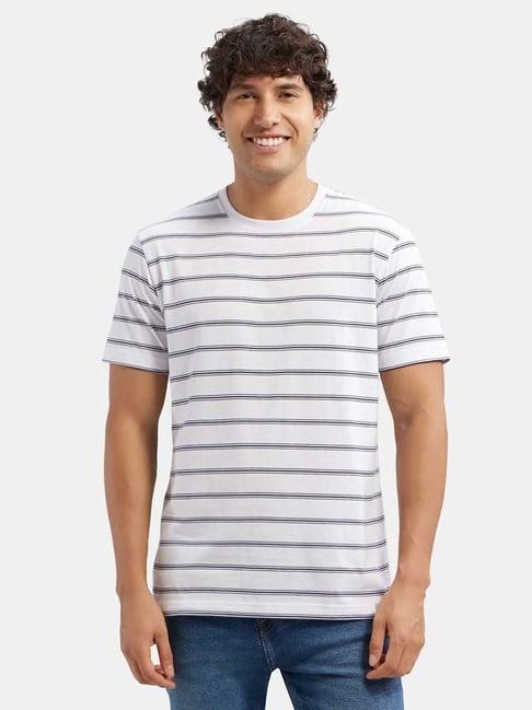 jockey white & navy regular fit striped crew t-shirt