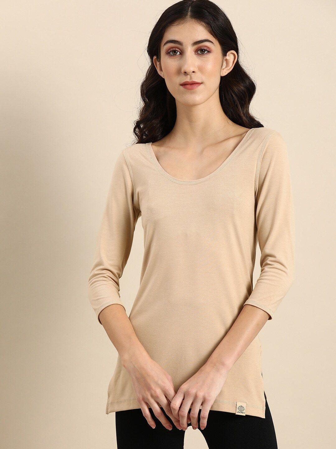 jockey women beige solid thermal top