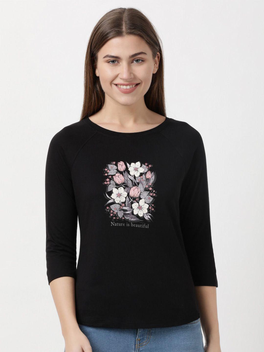 jockey women black floral printed t-shirt