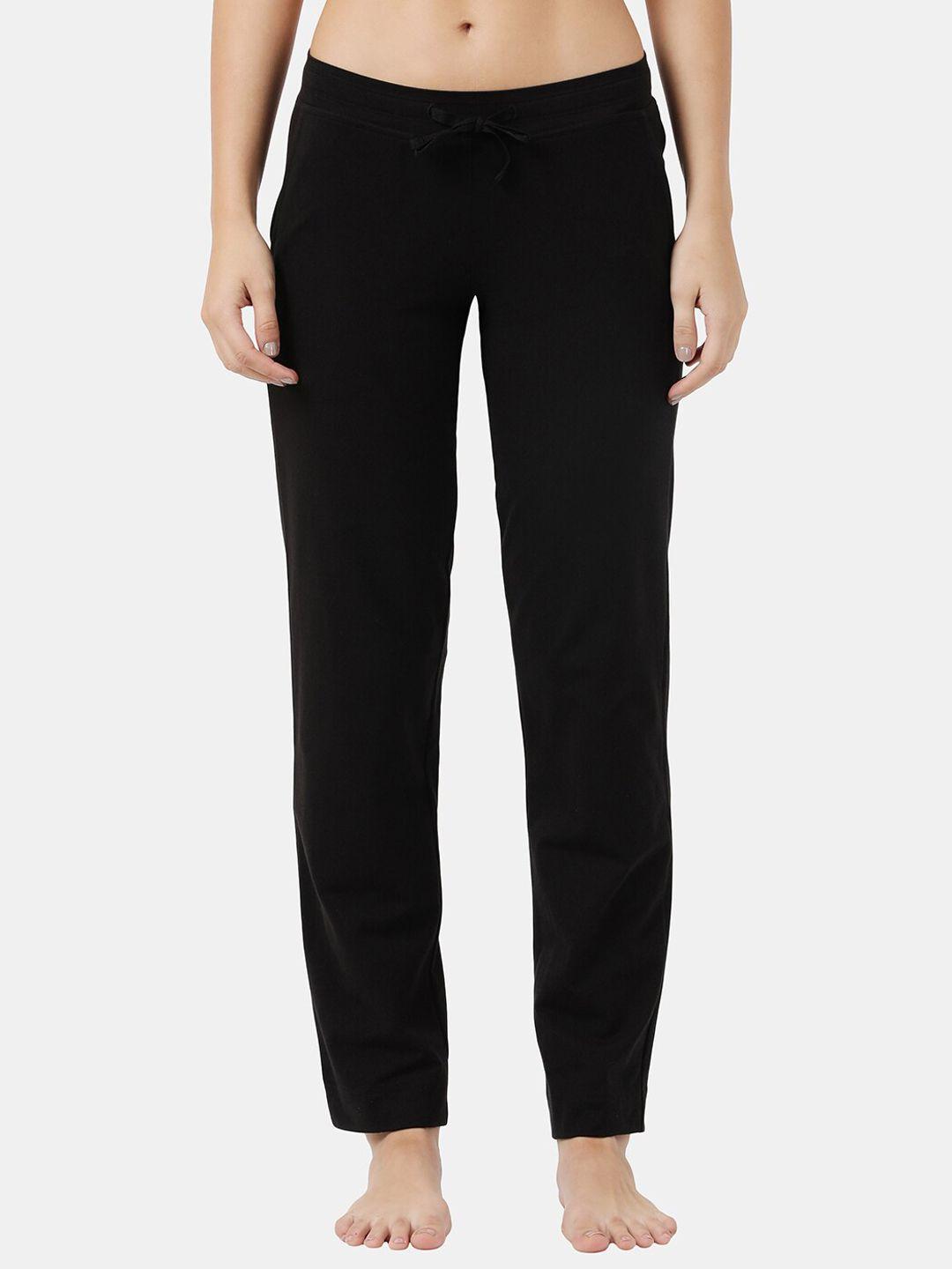 jockey women black solid cotton relaxed fit track pants