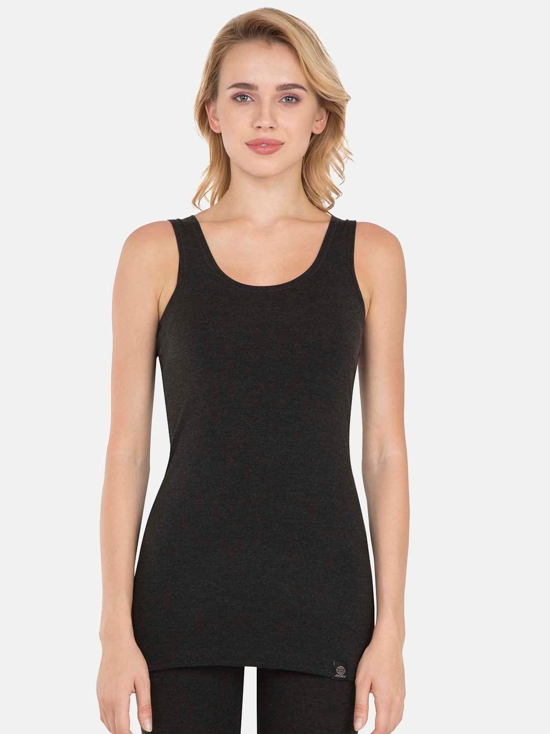 jockey women black solid thermal tank top