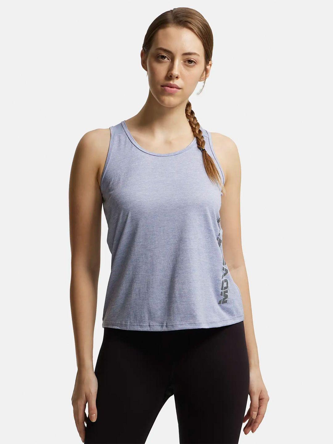 jockey women blue & grey printed pure cotton relaxed-fit tank top
