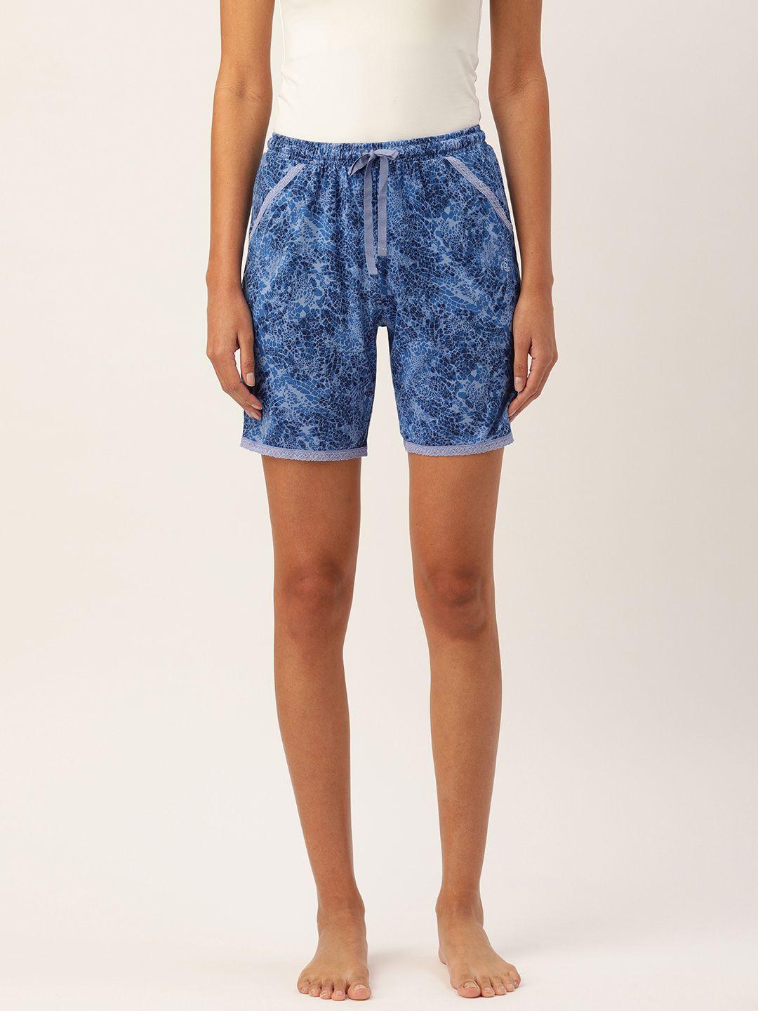 jockey women blue printed regular fit shorts