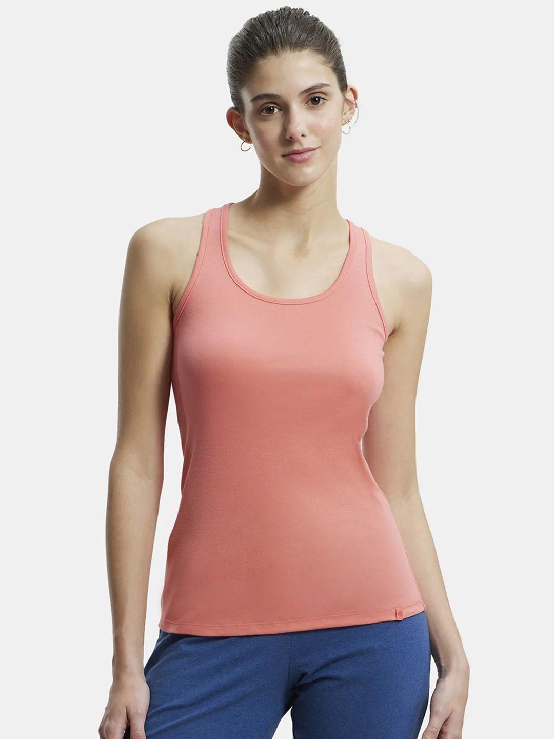 jockey women coral orange pure cotton racerback tank top