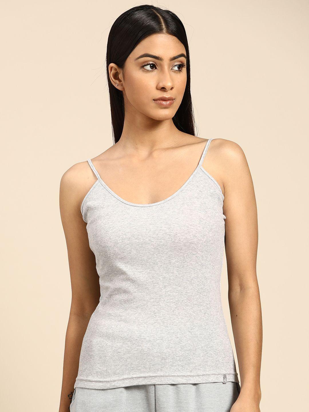 jockey women grey melange solid camisole with adjustable straps