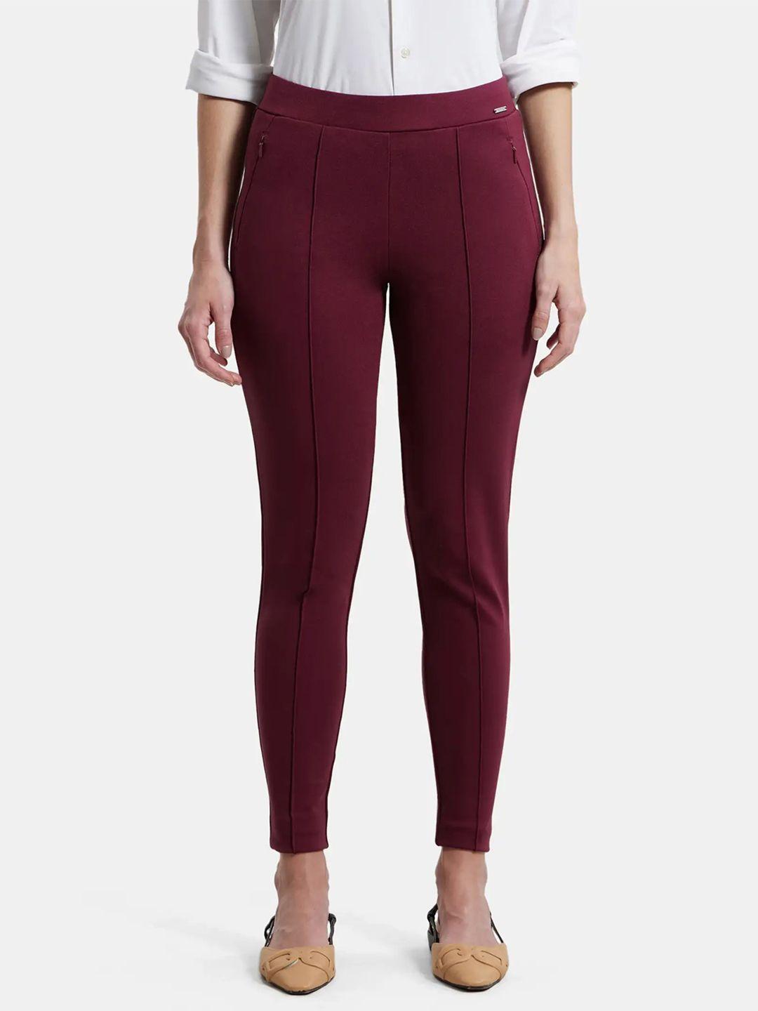 jockey women maroon solid ankle length tights