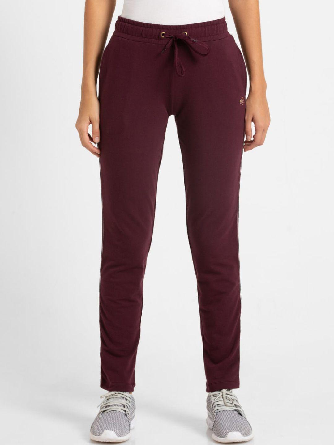 jockey women maroon solid straight-fit track pants