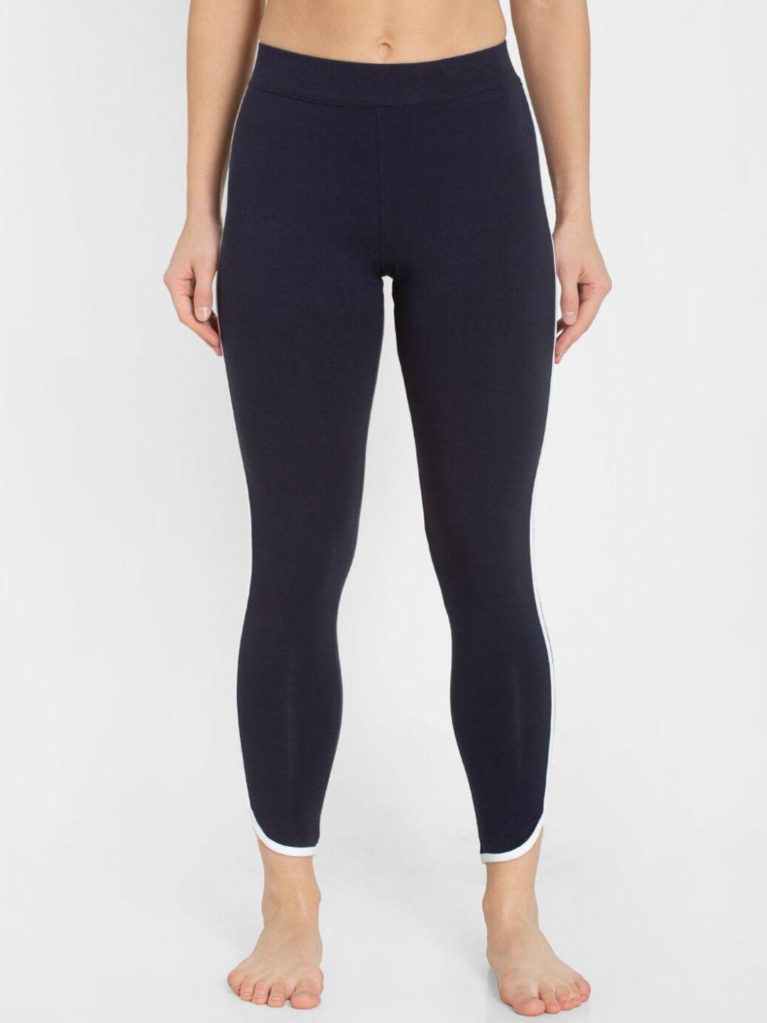 jockey women navy blue solid leggings