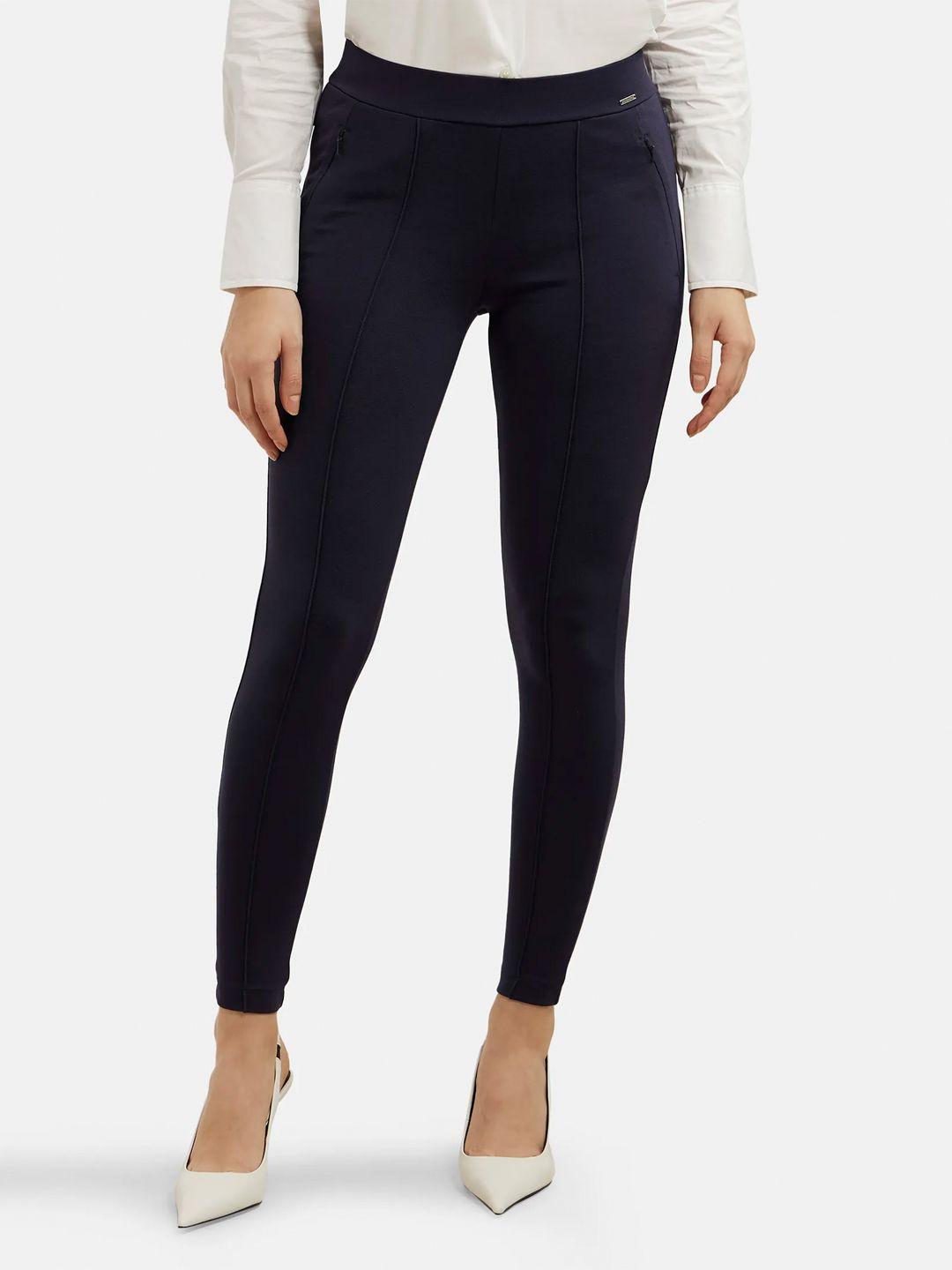 jockey women navy blue solid lounge pants