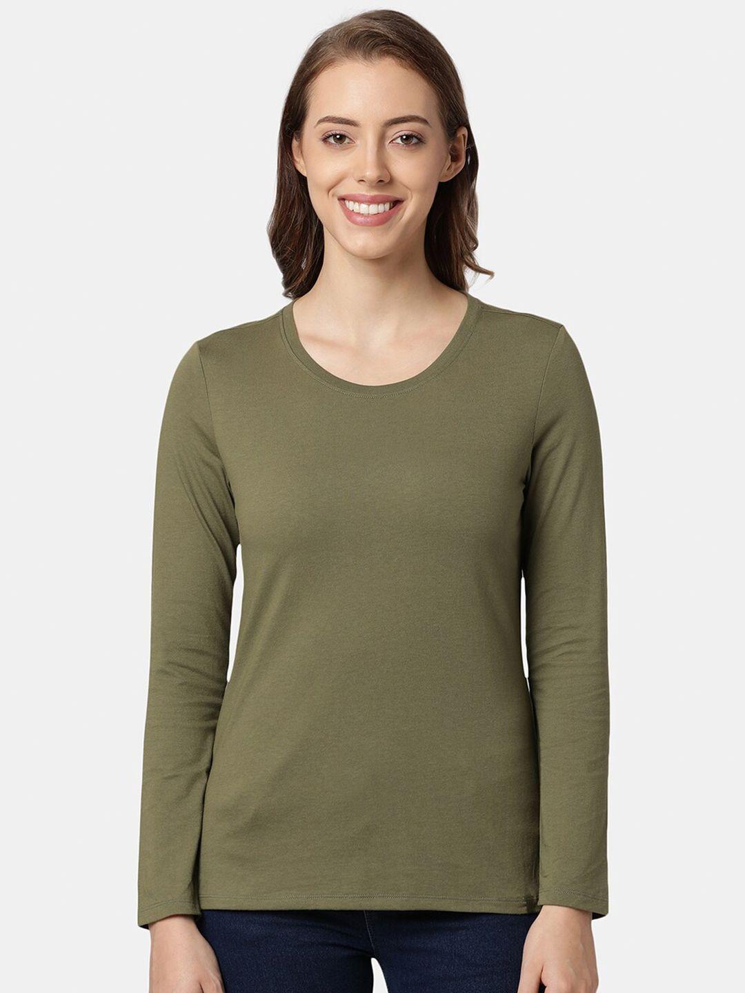 jockey women olive green cotton t-shirt
