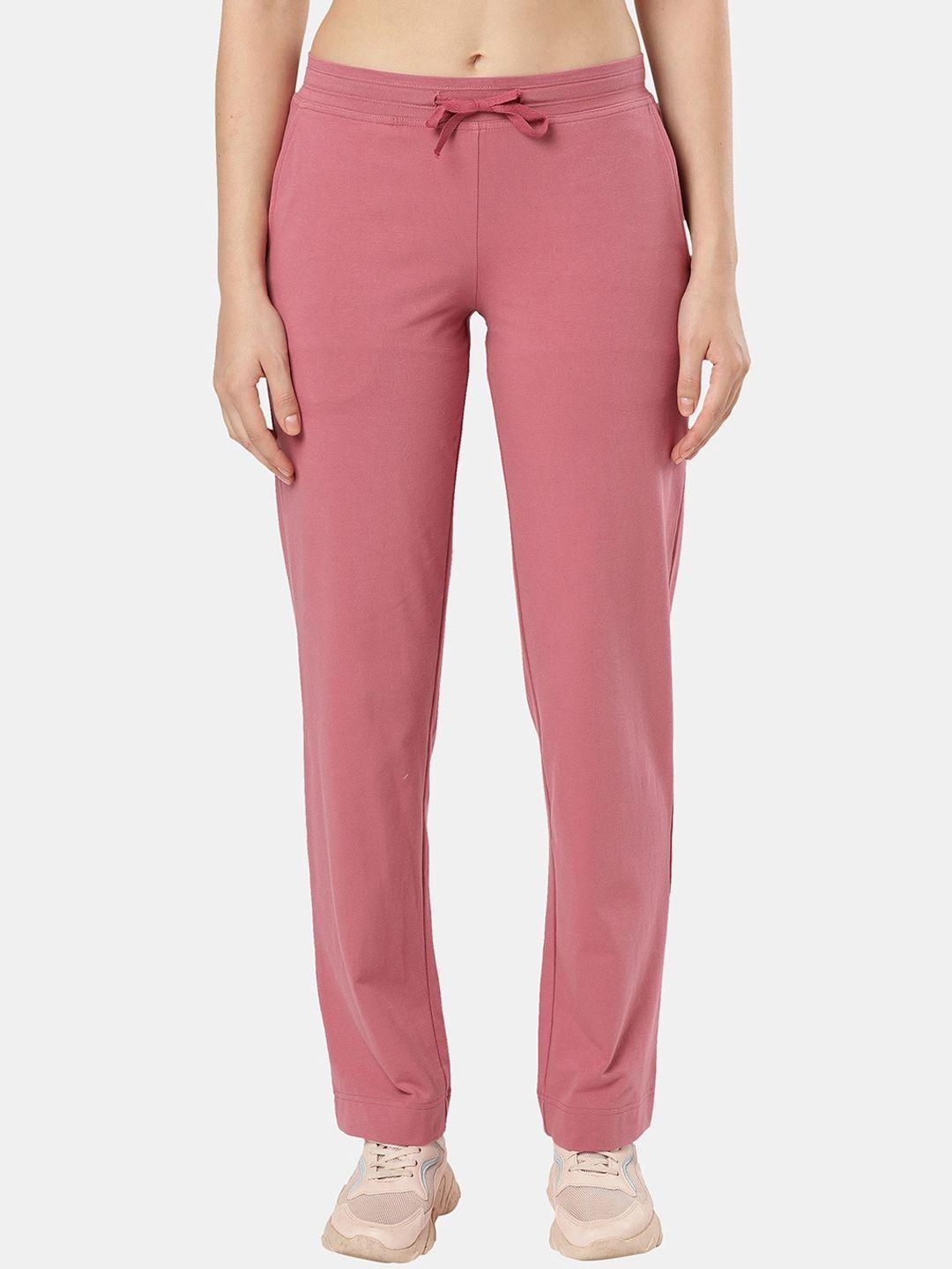 jockey women pink solid cotton track pants