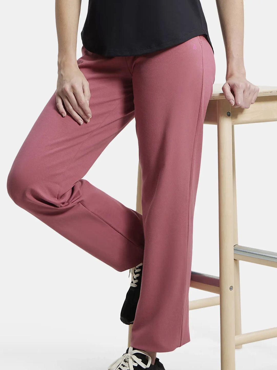 jockey women pink solid cotton track pants