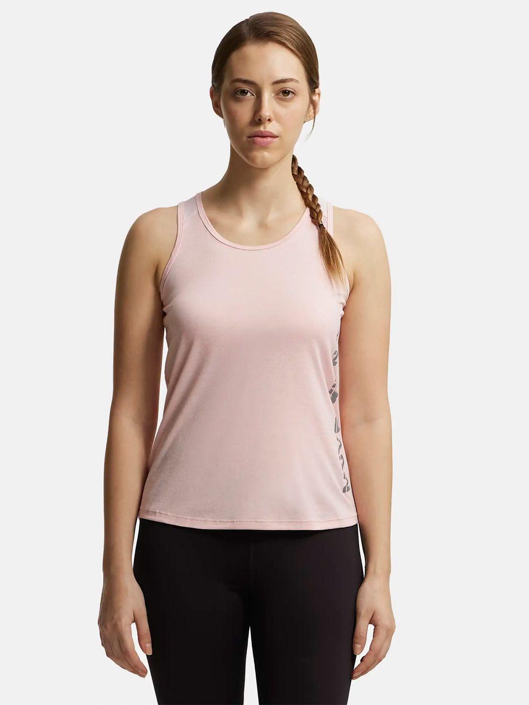 jockey women pink typography placement printed relaxed-fit pure cotton top
