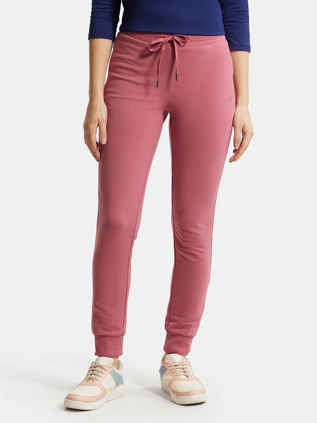 jockey women rose pink solid slim fit joggers