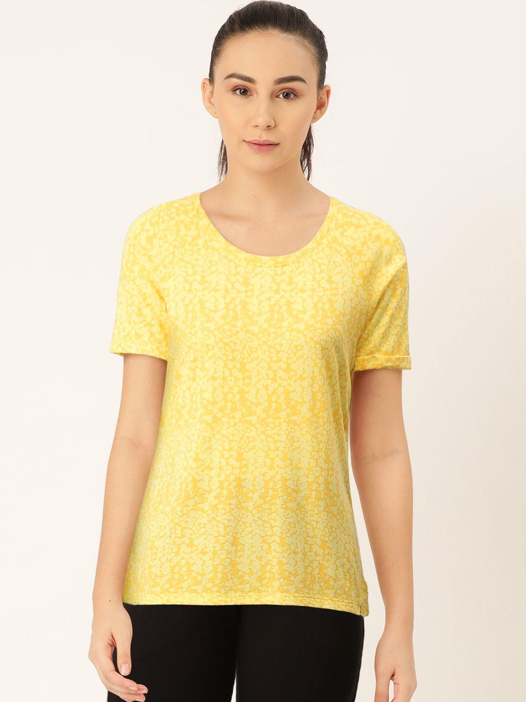 jockey women yellow printed round neck t-shirt