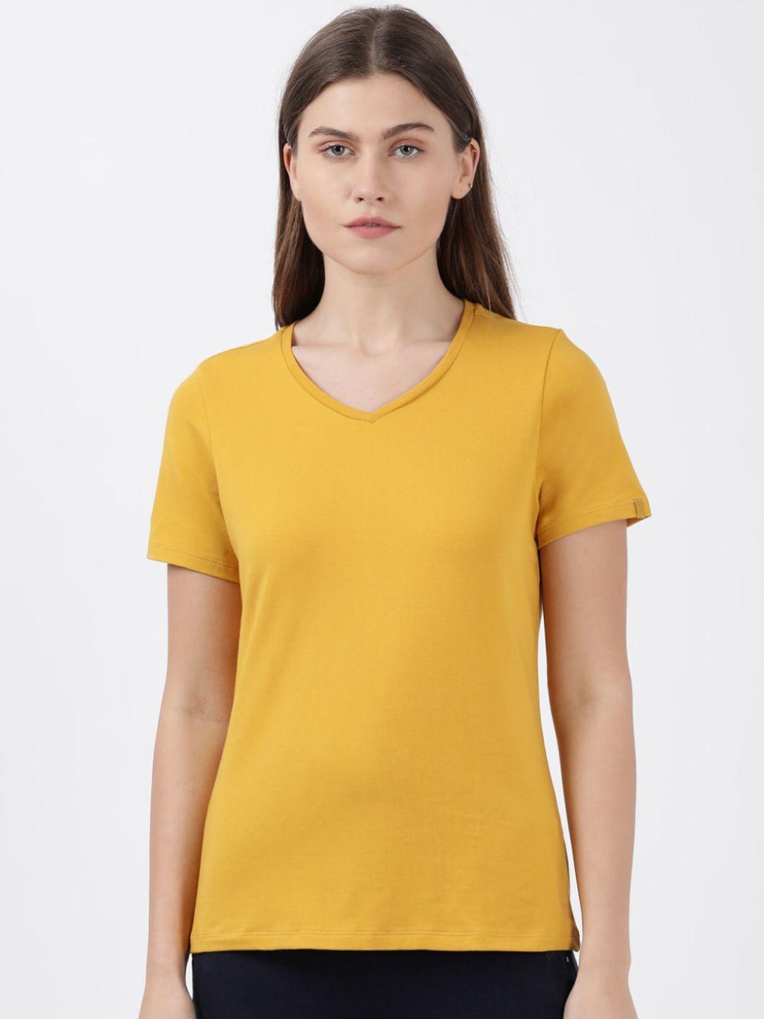 jockey women yellow v-neck t-shirt