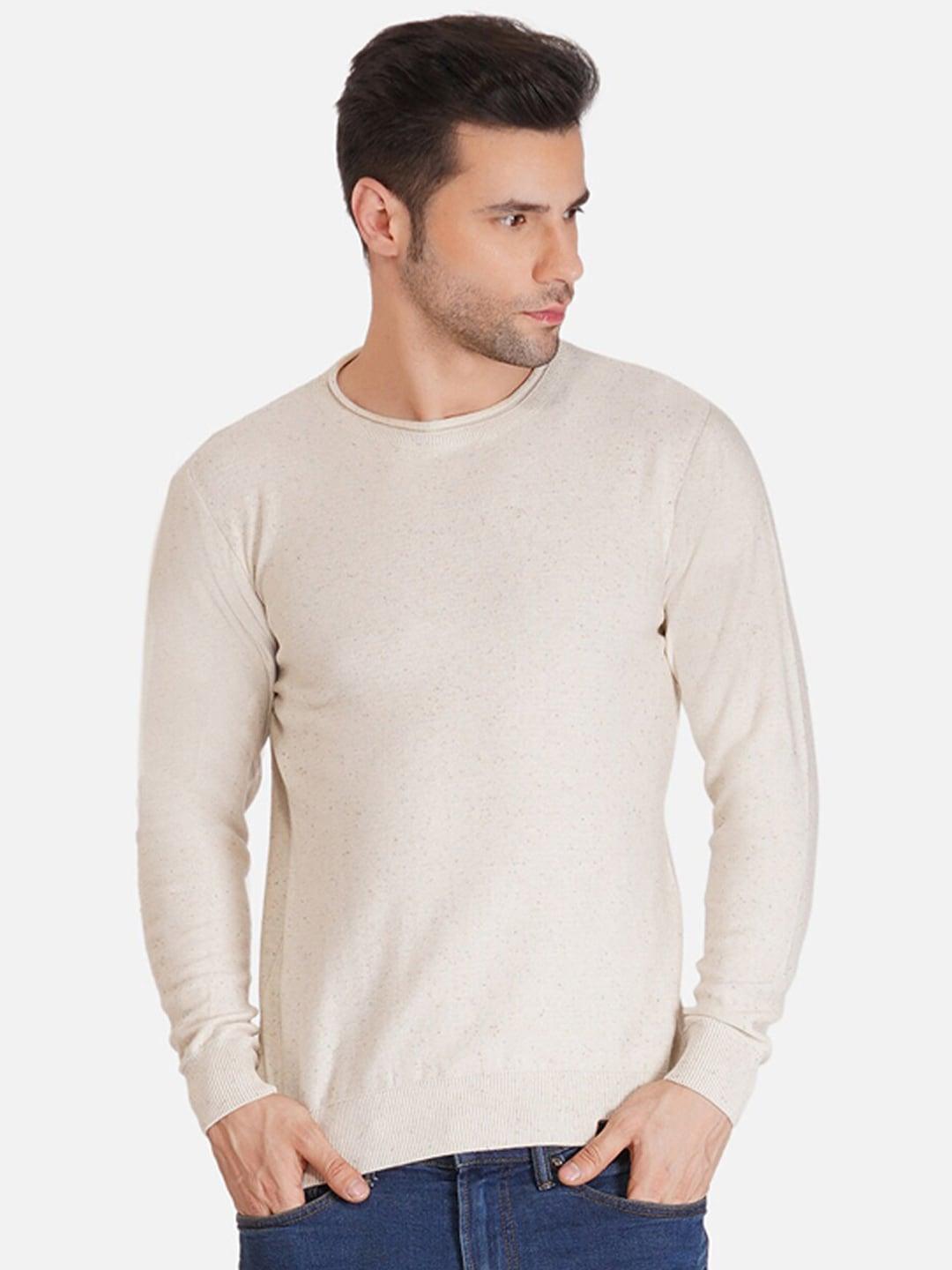 joe hazel men beige solid cotton pullover sweater
