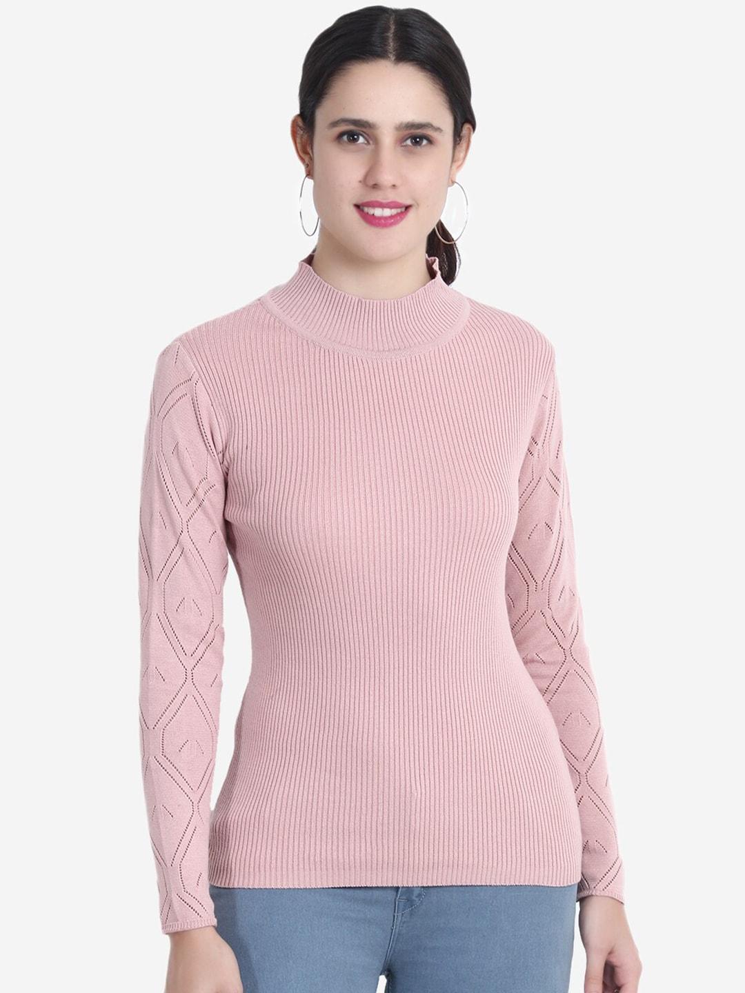 joe hazel women pink ribbed pullover sweater