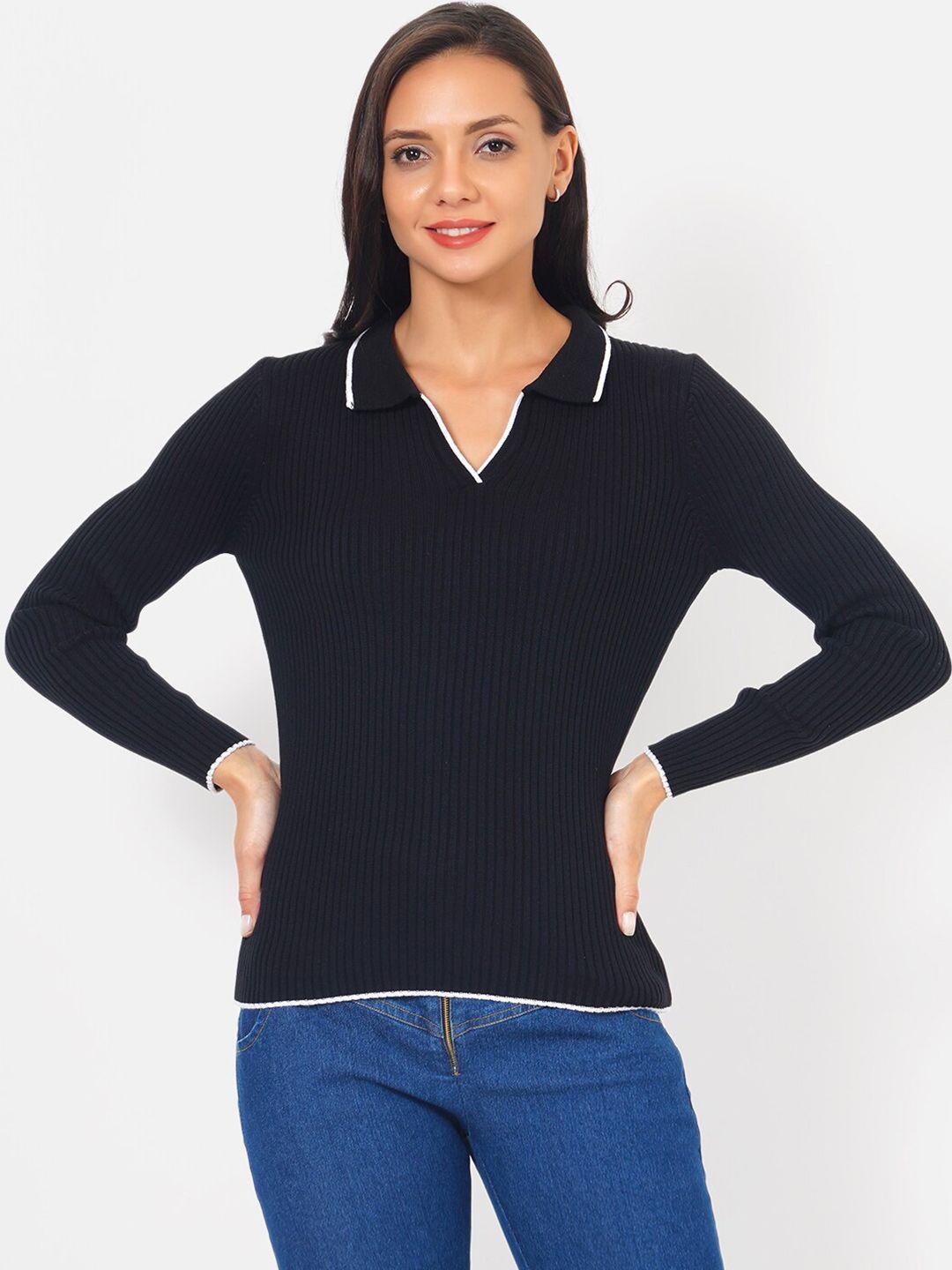 joe hazel black striped polo neck top