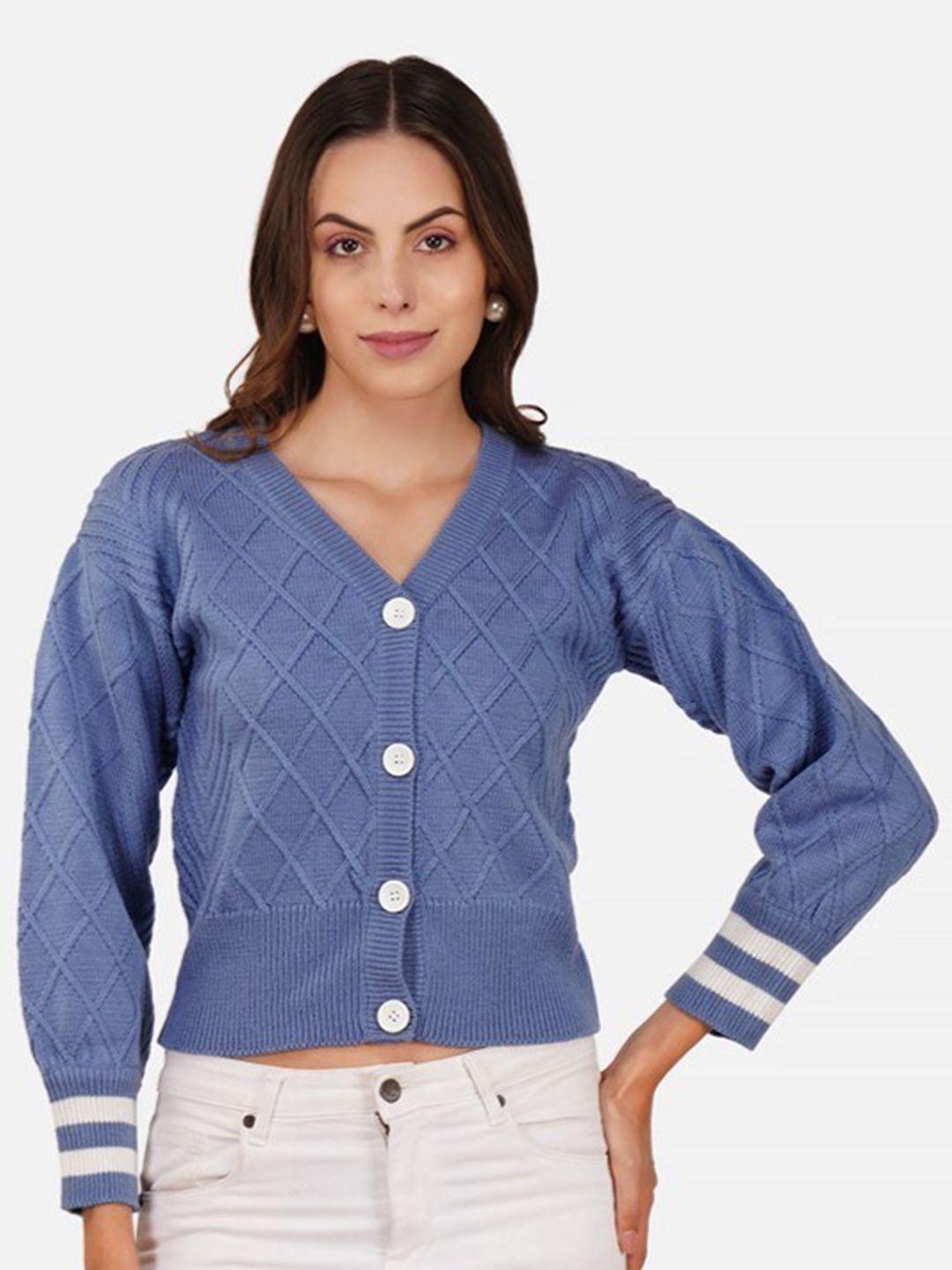 joe hazel checked v-neck acrylic crop cardigan