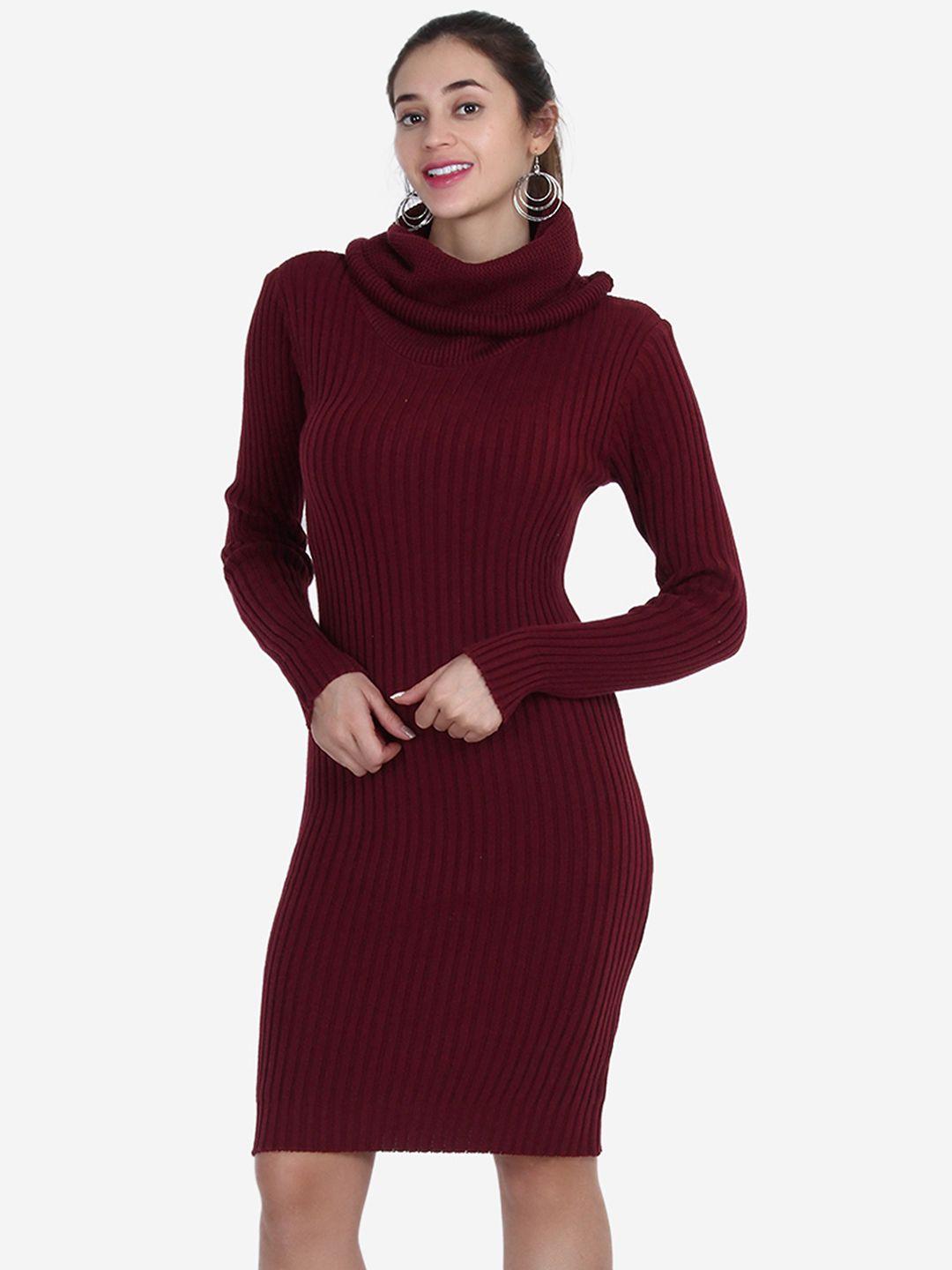 joe hazel maroon striped high neck sweater dress