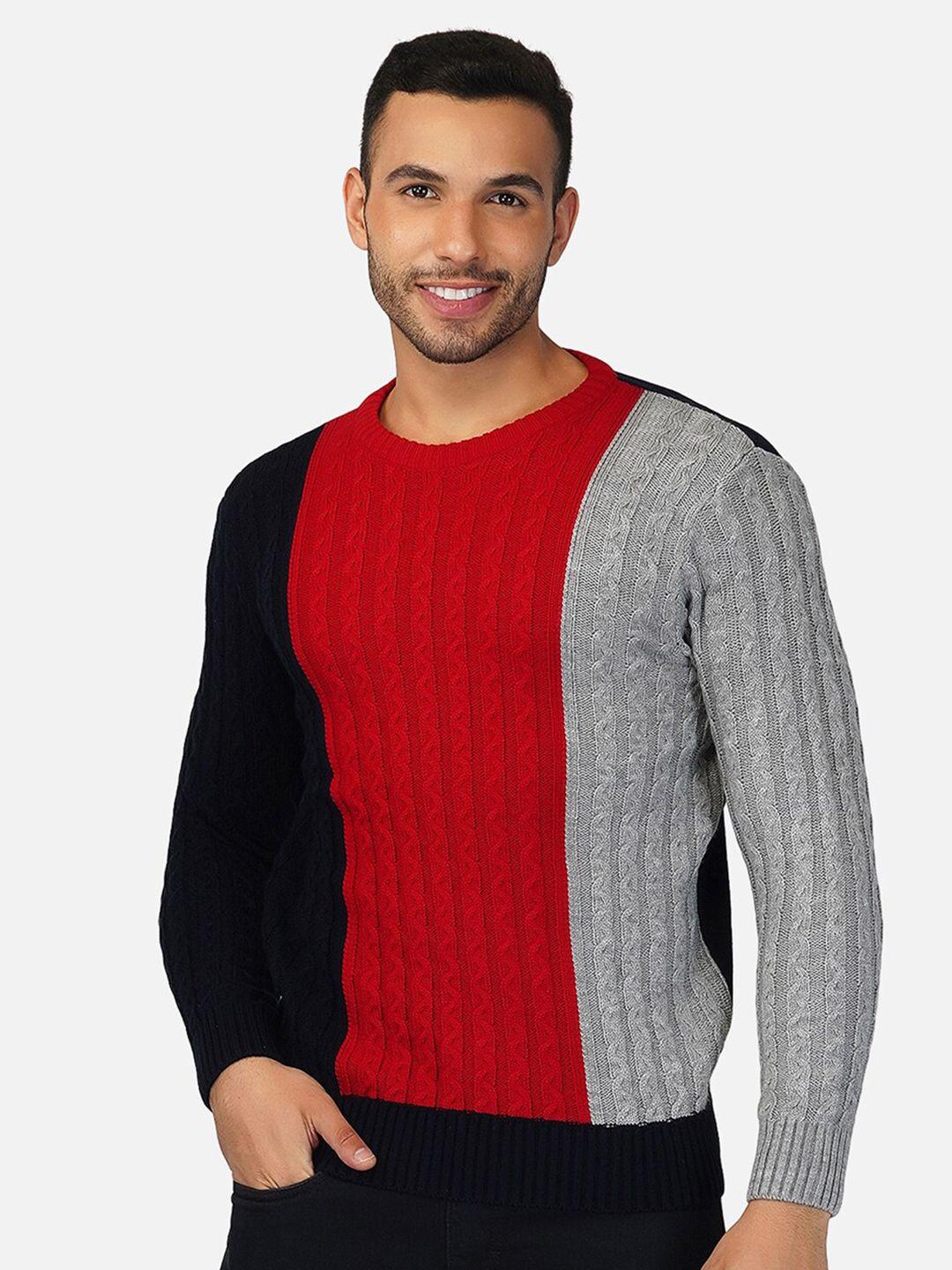 joe hazel men navy blue & red colourblocked pullover