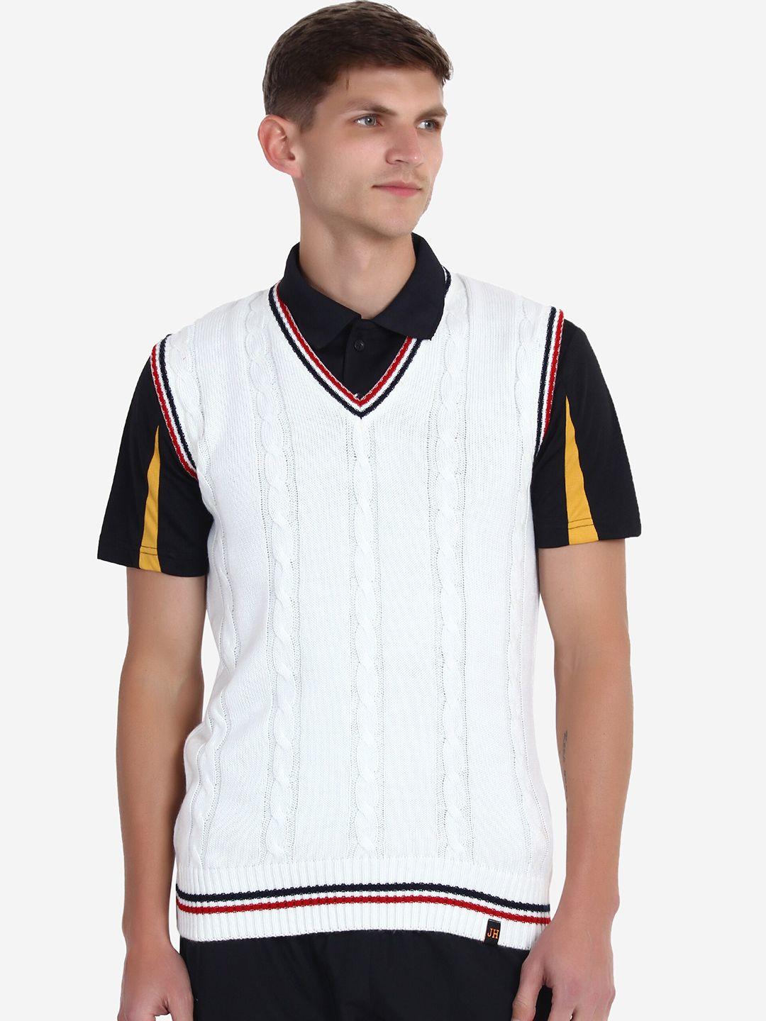 joe hazel men white self design acrylic sweater vest