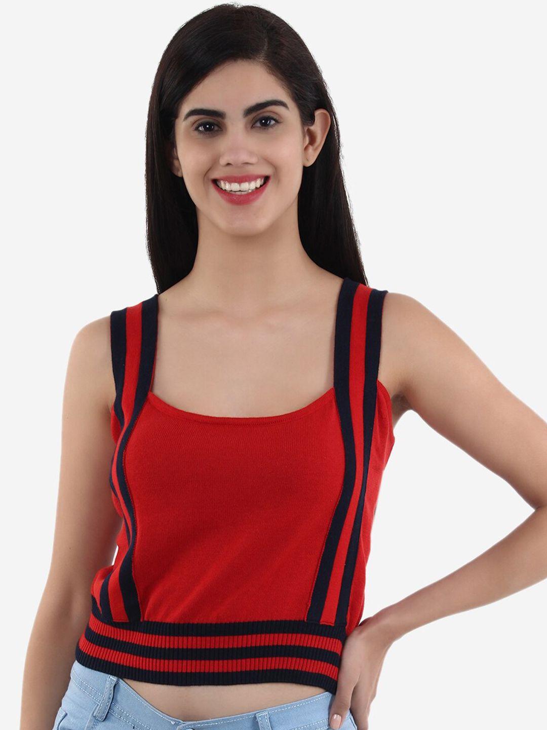 joe hazel red & black striped pure cotton crop top