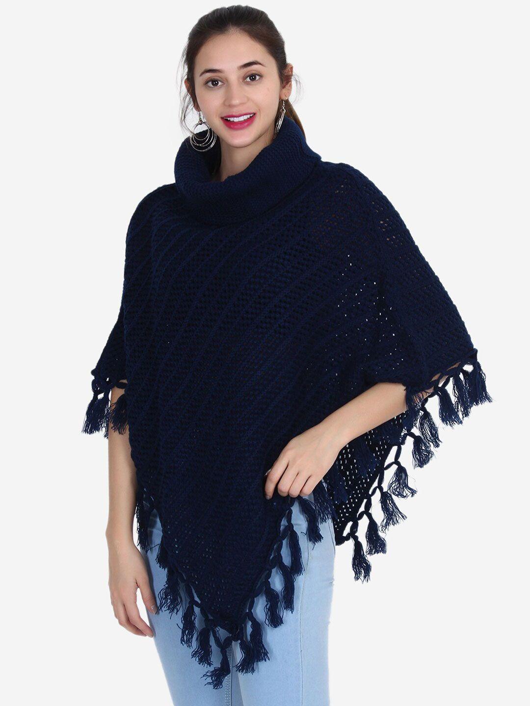 joe hazel women navy blue self design poncho sweater