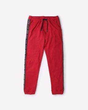 joggers with contrast typographic print side taping