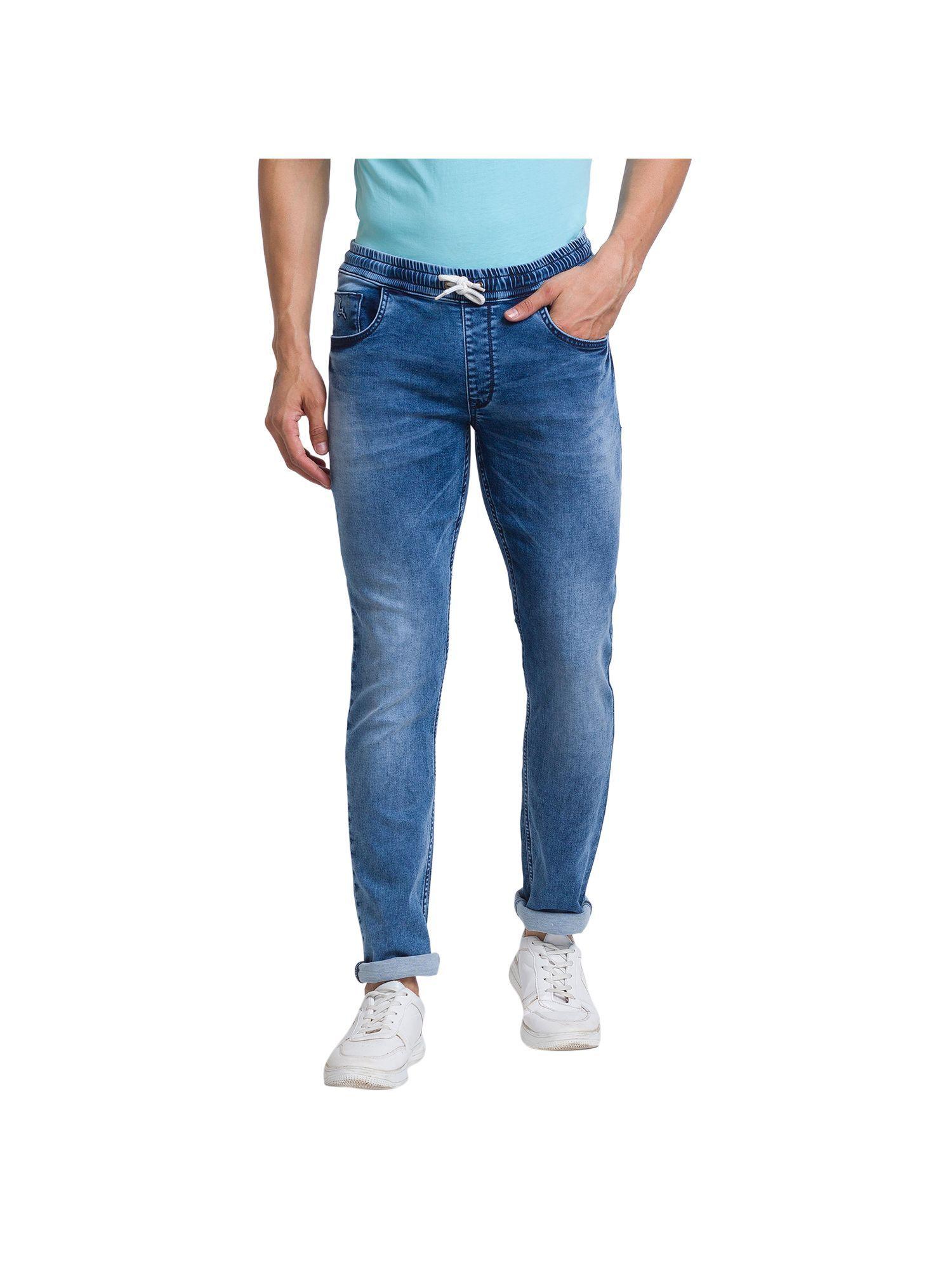 joggers fit solid blue jeans