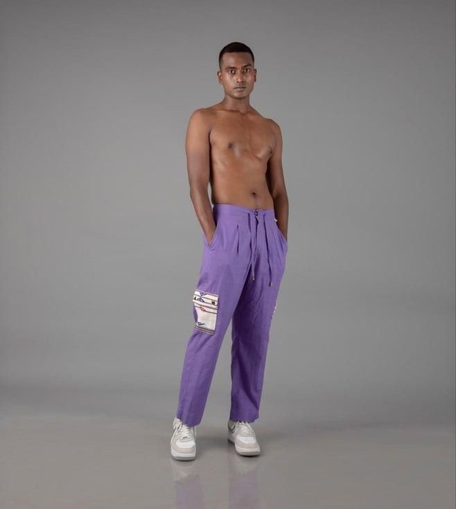 johargram men purple solid cotton casual trouser