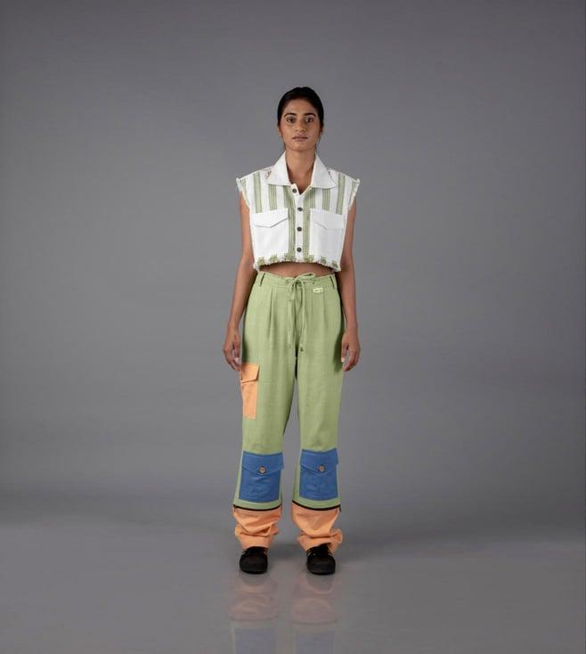 johargram women green color-block cotton trouser