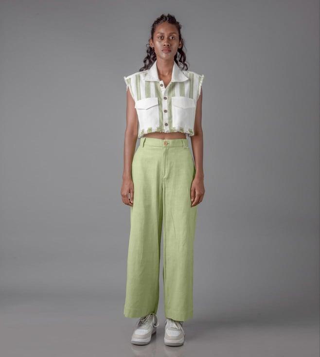 johargram women green solid cotton trouser