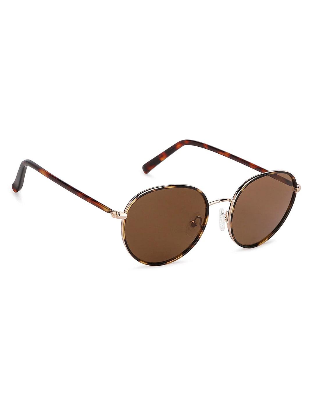 john jacobs unisex brown lens & gold-toned round sunglasses with polarised and uv protected lens