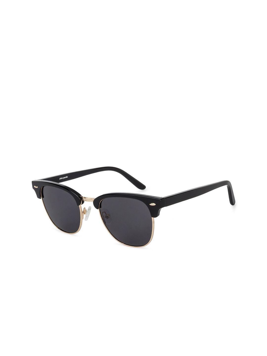 john jacobs unisex grey lens & black browline sunglasses with polarised and uv protected lens