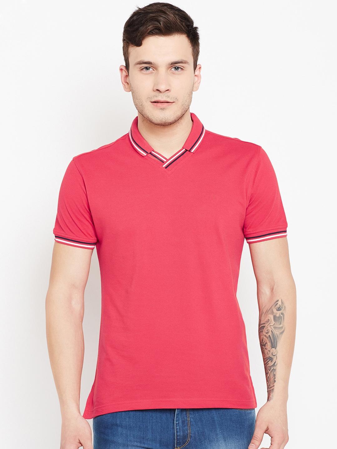 john players men red solid polo neck t-shirt