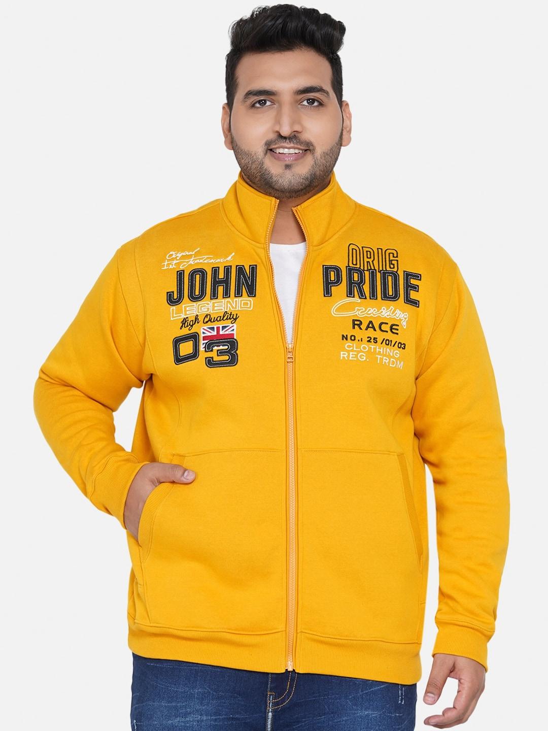 john pride men mustard yellow embroidered brand logo plus size sweatshirt