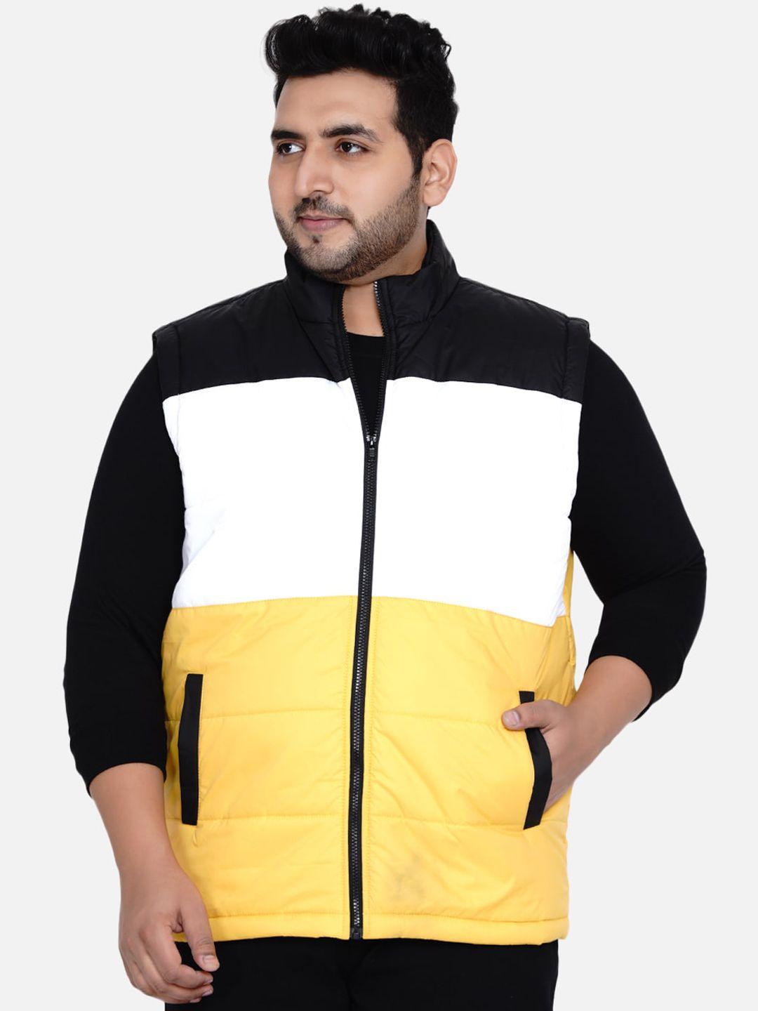 john pride men yellow & white colourblocked padded jacket