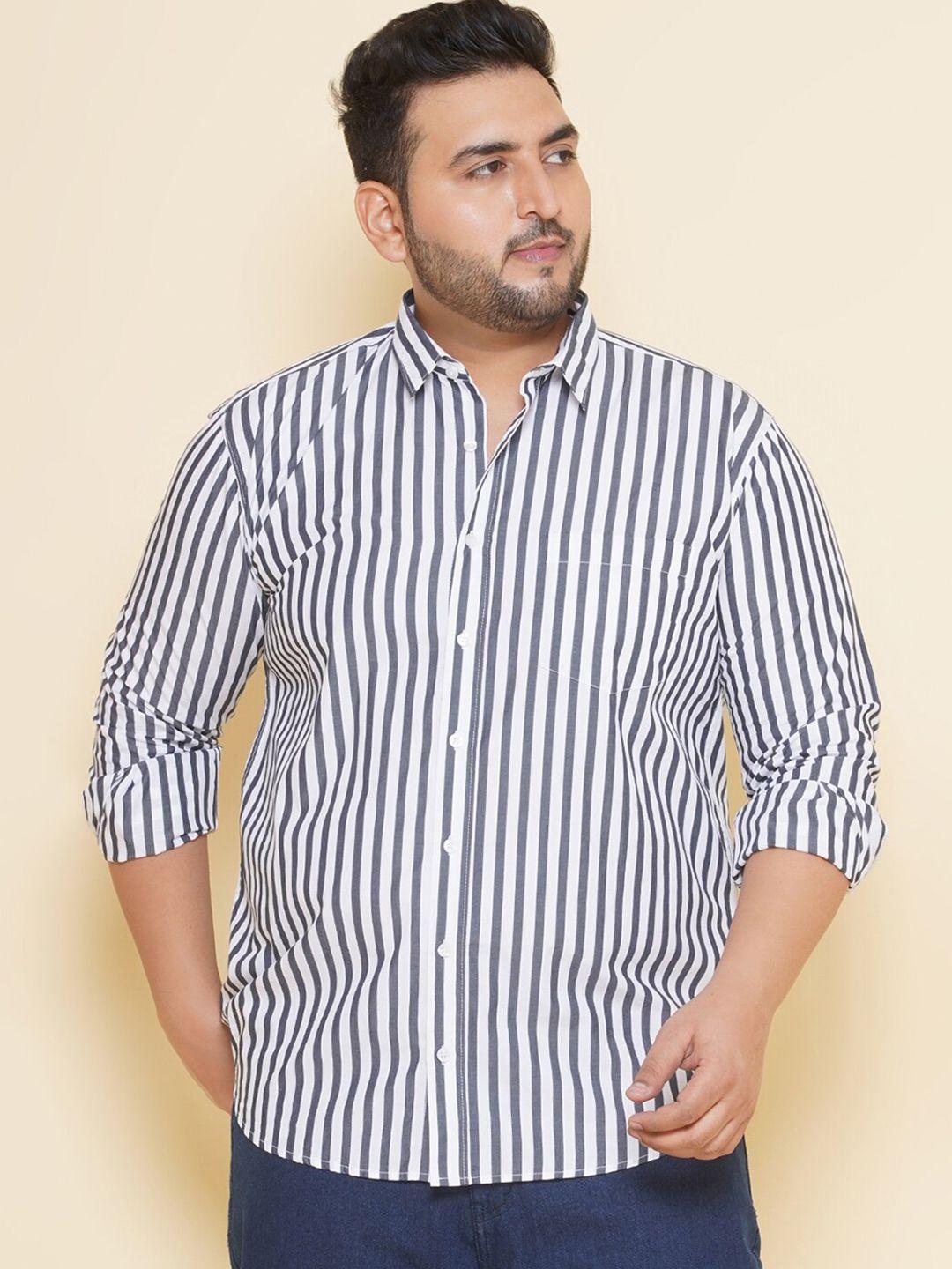john pride plus size vertical striped casual pure cotton shirt